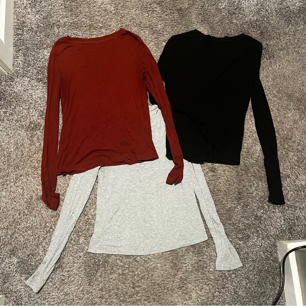 Set of Three Long Sleeve Tops - Red, Black, Gray